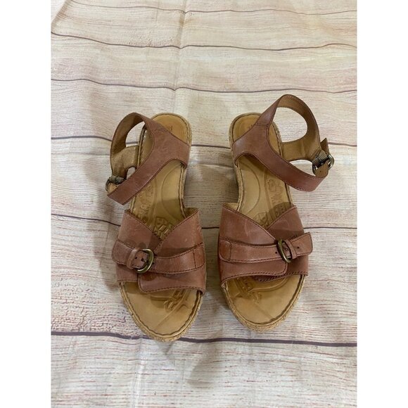 Born Women's Alaina Brown Leather WedgeSandals Platforms - 9 - Picture 2 of 12